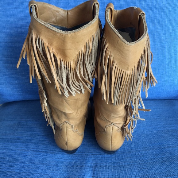 DINGO FRINGE CAMEL TAN LEATHER COWBOY BOOTS - Picture 3 of 4